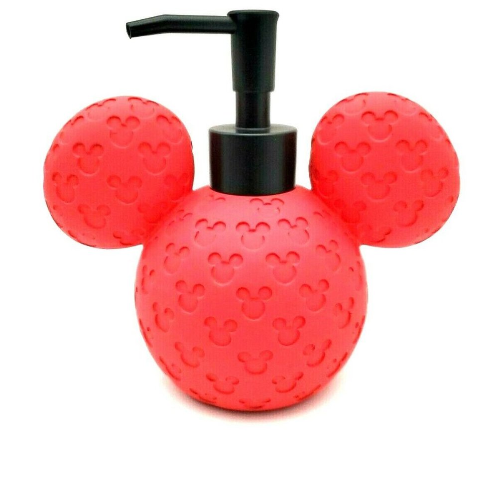 Disney Mickey, Minnie Mouse 3D Resin Red Logo Soap Dispenser, Black Pump
